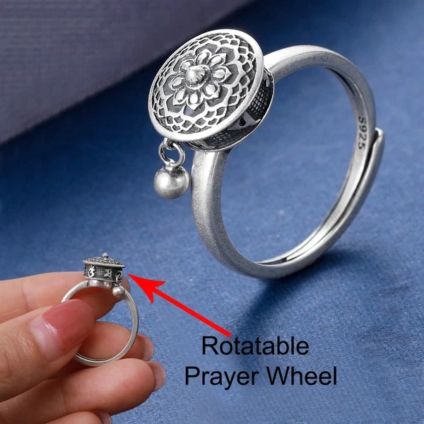 Beruhigender Anti-Stress Spinnerring mit Lotusblume aus Silber, unisex Schmuck für mehr Achtsamkeit.