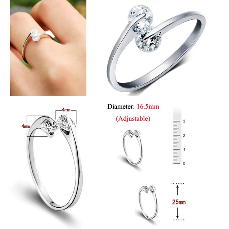Exquisiter Damen Verlobungsring, gefertigt aus poliertem 925er Sterling Silber, hypoallergen.