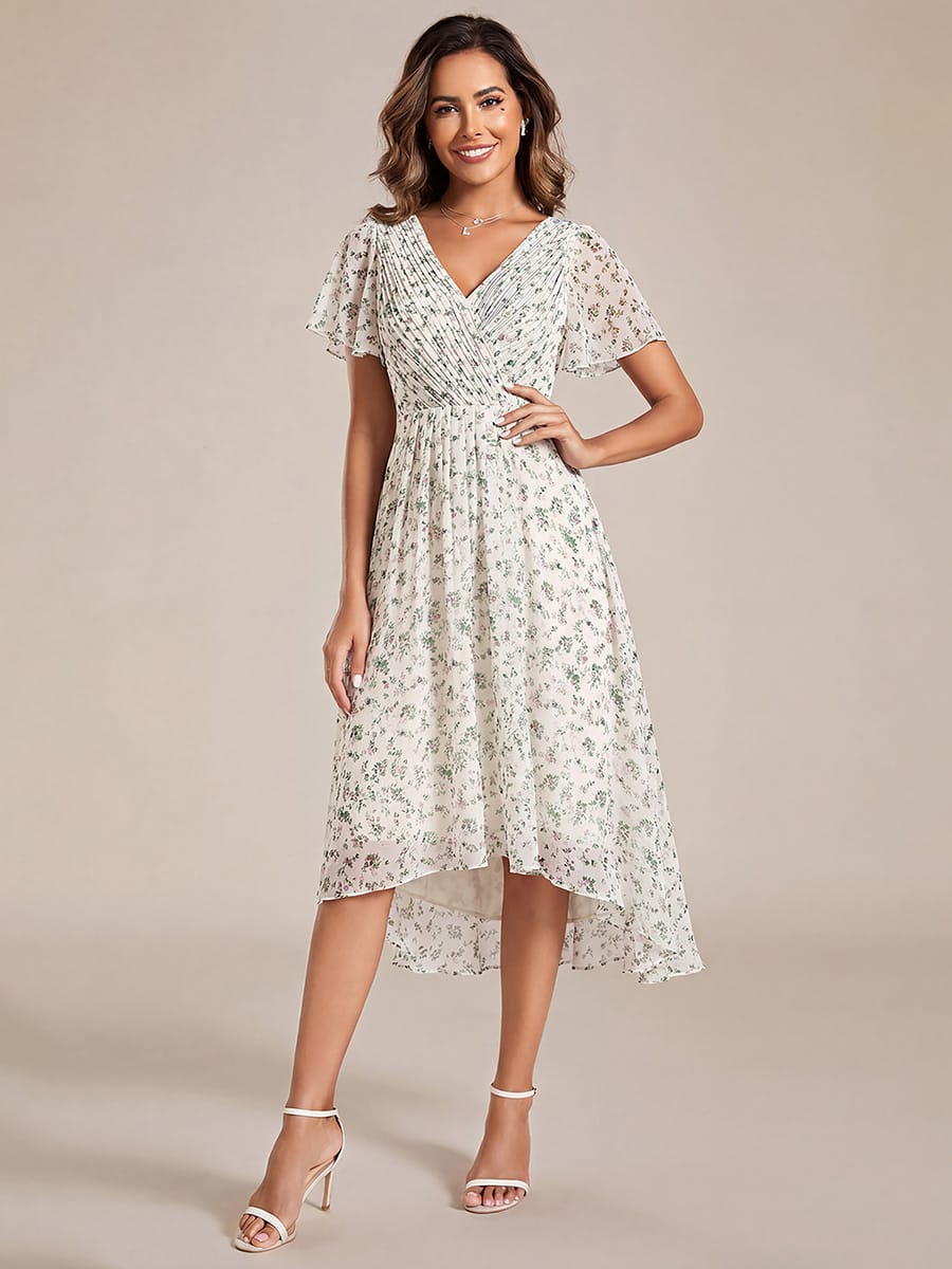 Chices Petrolfarbenes Vokuhila Festkleid für Damen. Midi-Länge, Kurzarm, A-Linie, perfekt für Hochzeiten.