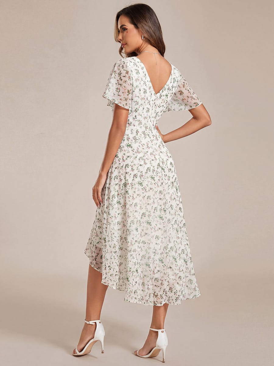 Chices Magenta Vokuhila Festkleid für Damen. Midi-Länge, Kurzarm, A-Linie, perfekt für Hochzeiten.