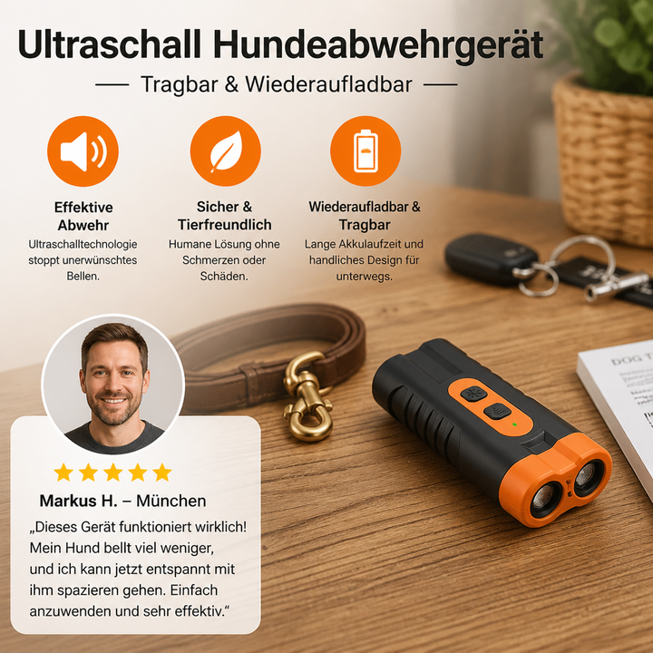 Wiederaufladbares Ultraschallgerät gegen Bellen. Effektive, mobile Trainingshilfe für Hunde & Welpen.