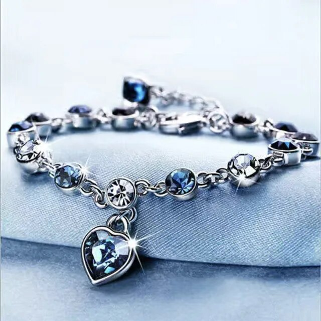 Damen Kristallarmband 'Herz des Ozeans' aus Silber mit funkelnden Zirkonia-Kristallen, elegant & stilvoll.