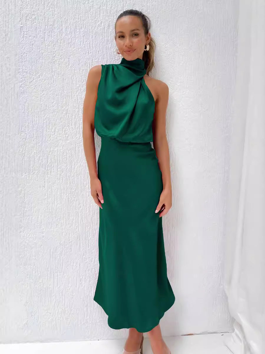 Schickes Halterneck Damen Maxikleid, fließendes Abendkleid für festliche Anlässe.