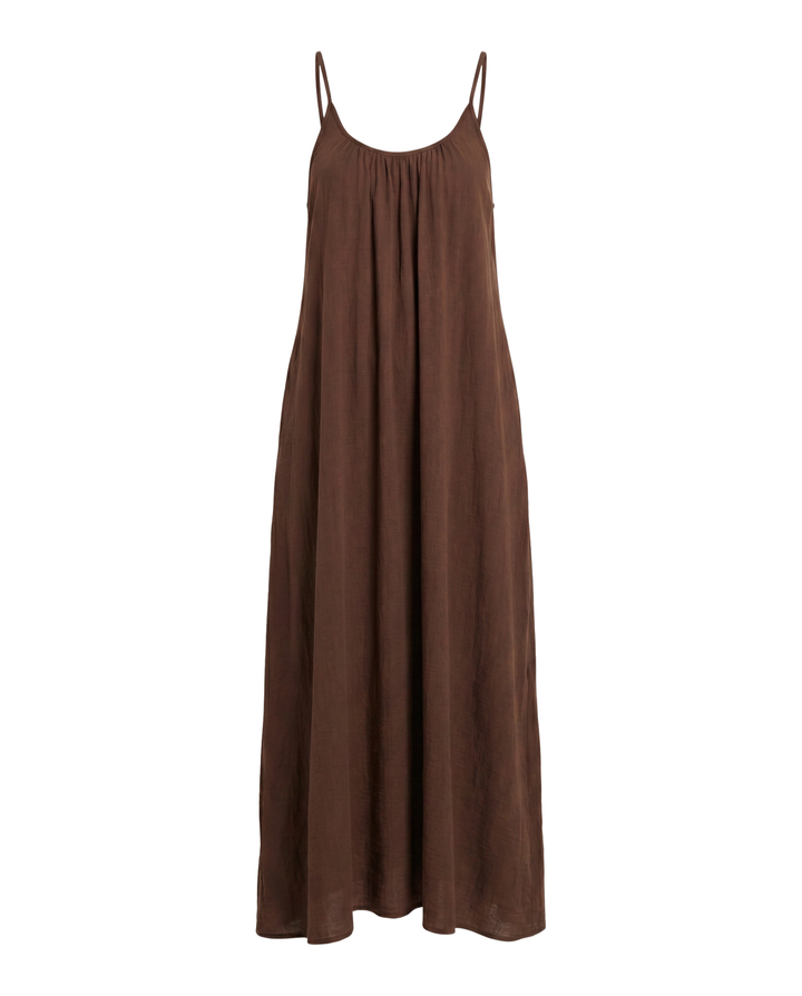 Elegantes A-Linien Maxi Kleid für Damen, rückenfrei, mit zarten Trägern, ideal für Sommer.