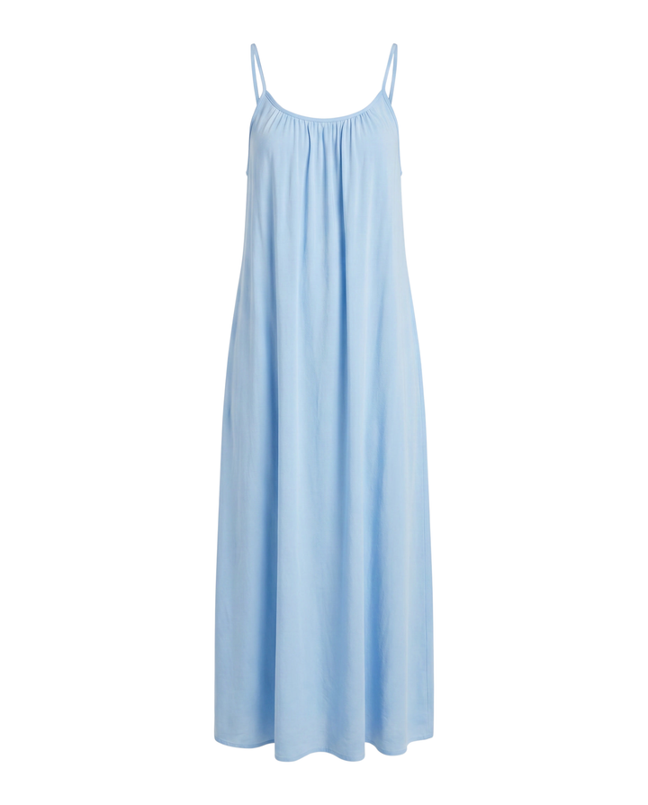 Sommerliches Damen Strandkleid, rückenfrei, als langes Maxi Trägerkleid, bequem & modisch.