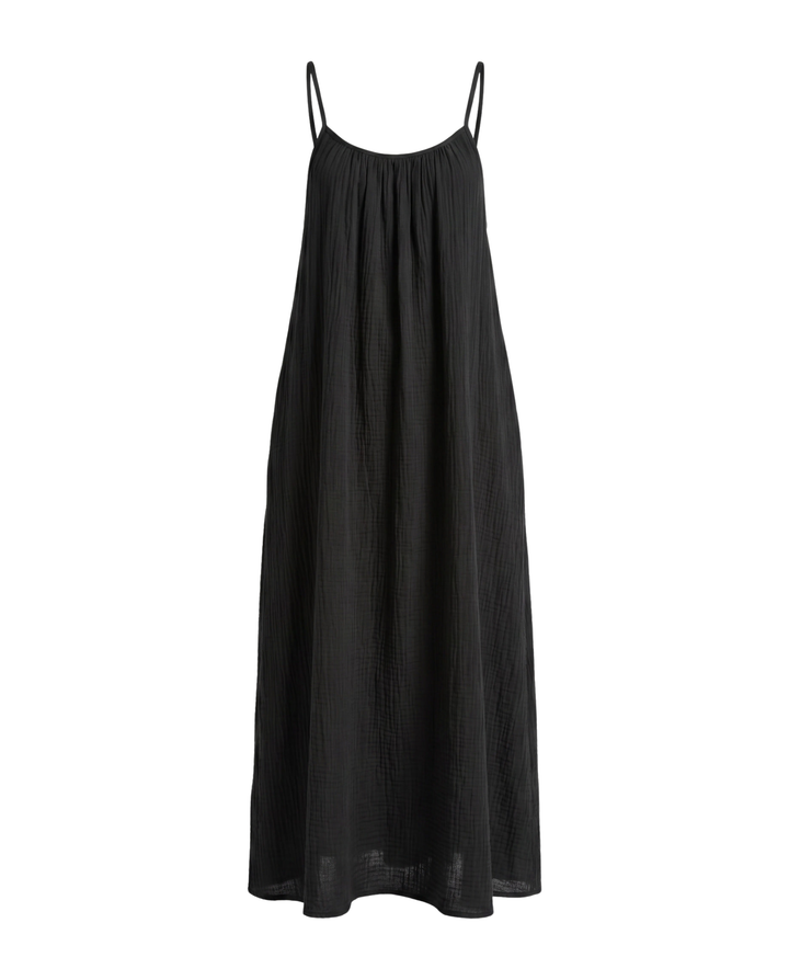 Damen Maxi Kleid rückenfrei, elegant, mit Trägern für sommerliche Anlässe.