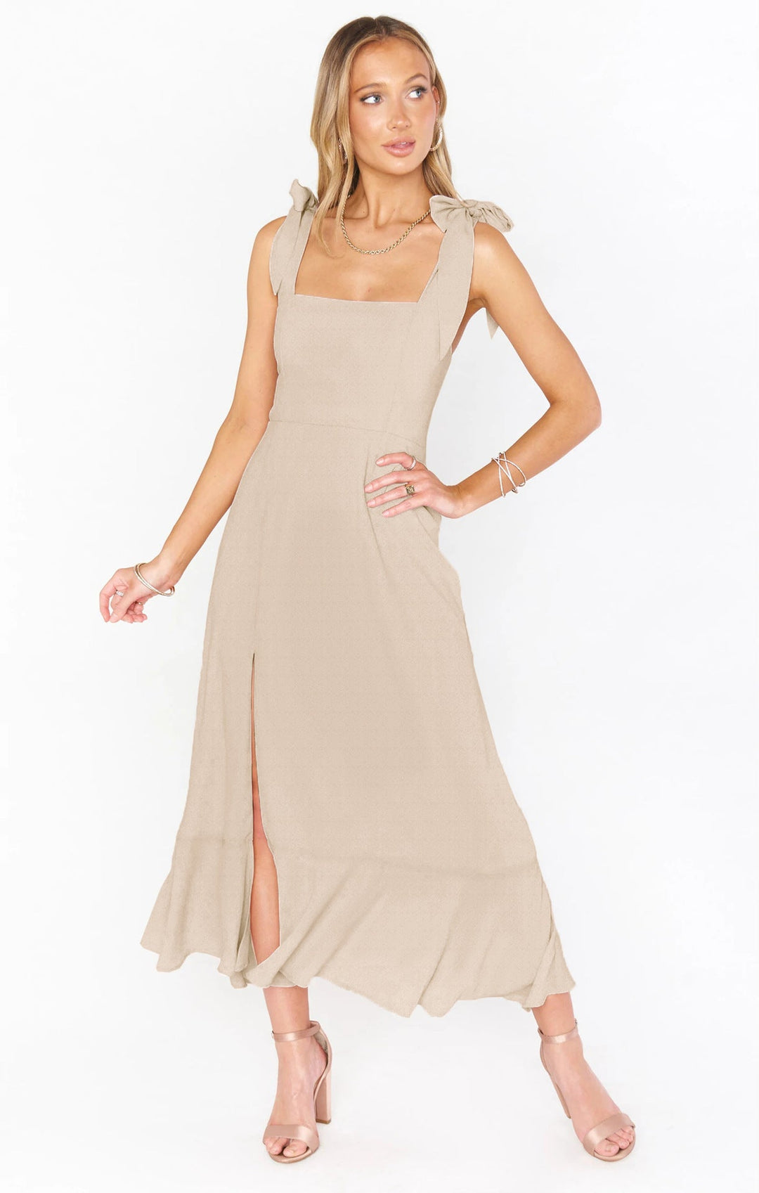 Damen Maxikleid mit modischem Schlitz & Gürtel, elegantes Sommer- & Abendkleid, figurschmeichelnd.