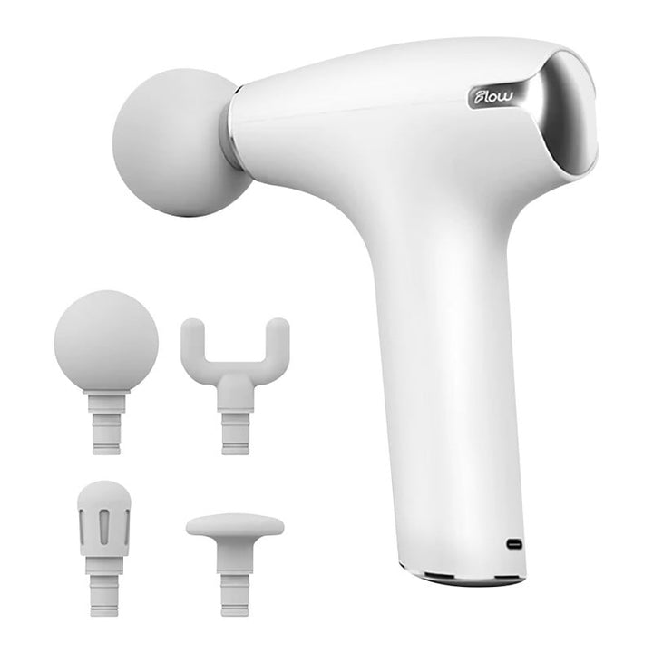 Detailaufnahme der leistungsstarken Massagepistole mit Wärmefunktion. Perfekt für gezielte Tiefenmassage.