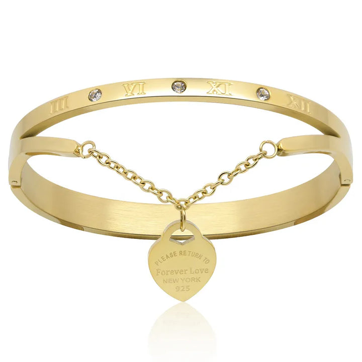Unisex Edelstahl-Liebesarmreif mit Zirkon-Herz. Zeitlos elegant, perfekter Herzschmuck für Partner.