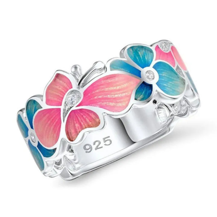 Damen-Schmetterlingsring aus Emaille mit filigranem Design, perfekt für elegante Outfits.