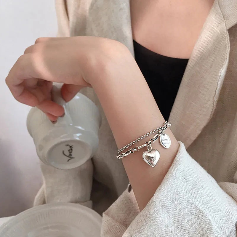 Verstellbares 925er Silber Partnerarmband mit Herz-Design für Paare. Romantisches Liebesarmband.