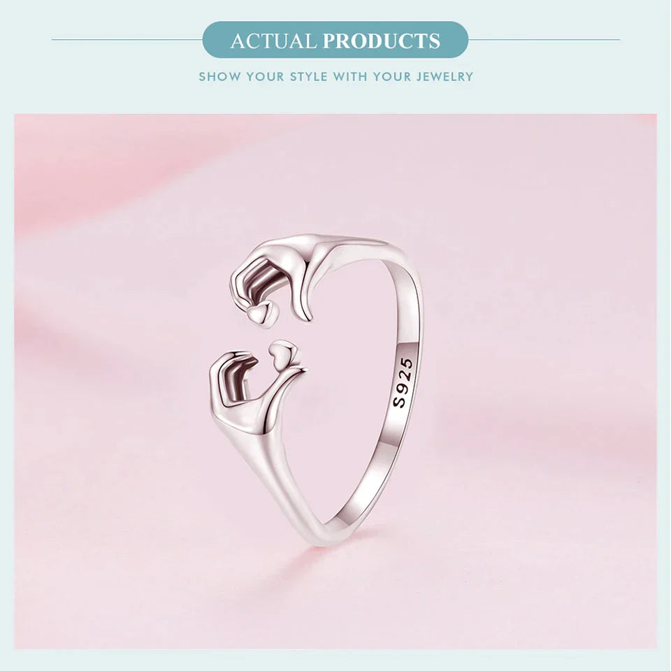 Verstellbarer 925 Sterling Silber Umarmungsring, perfekter Paarring für Sie & Ihn, Jubiläumsgeschenk.