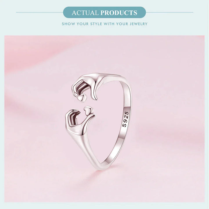 Verstellbarer 925 Sterling Silber Umarmungsring, perfekter Paarring für Sie & Ihn, Jubiläumsgeschenk.