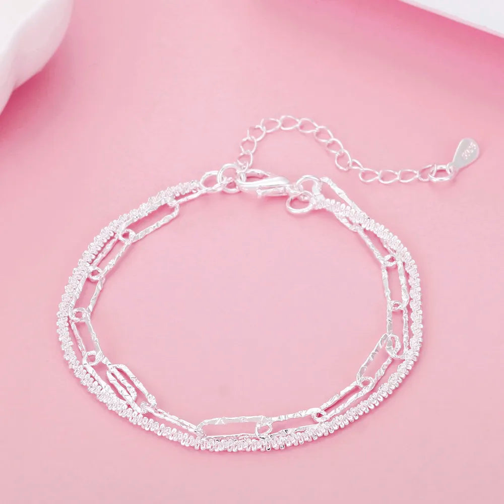 Feines Silberarmband mit Doppelketten-Design aus echtem 925er Sterlingsilber, perfekte Geschenkidee.