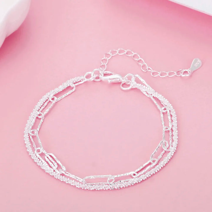 Feines Silberarmband mit Doppelketten-Design aus echtem 925er Sterlingsilber, perfekte Geschenkidee.