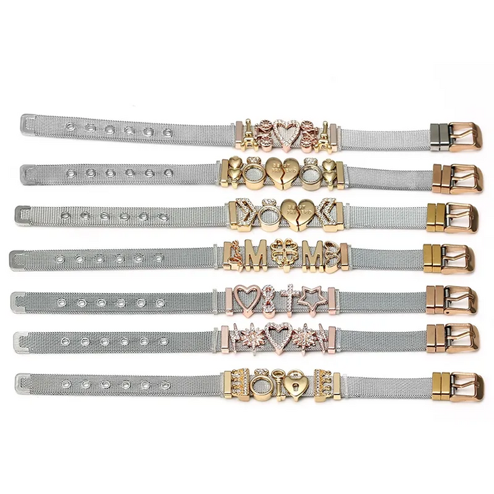 Eleganter Damenschmuck: Zweifarbiges Mesh-Armband mit verstellbarem Glanz.