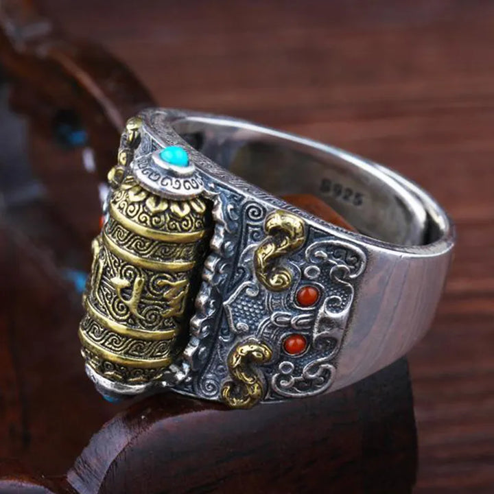 Glänzender, drehbarer Unisex Glücksring aus Silber, modernes geometrisches Design, verstellbares Accessoire.