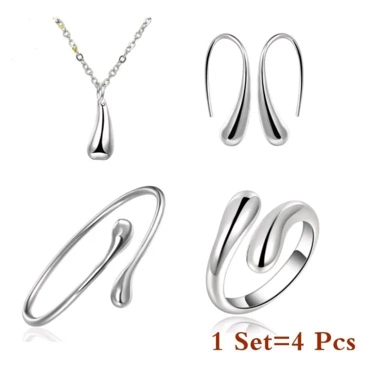 S925 Sterlingsilber Ring & Armkette für Damen mit edlem Wassertropfen-Motiv, Teil des eleganten Schmucksets.