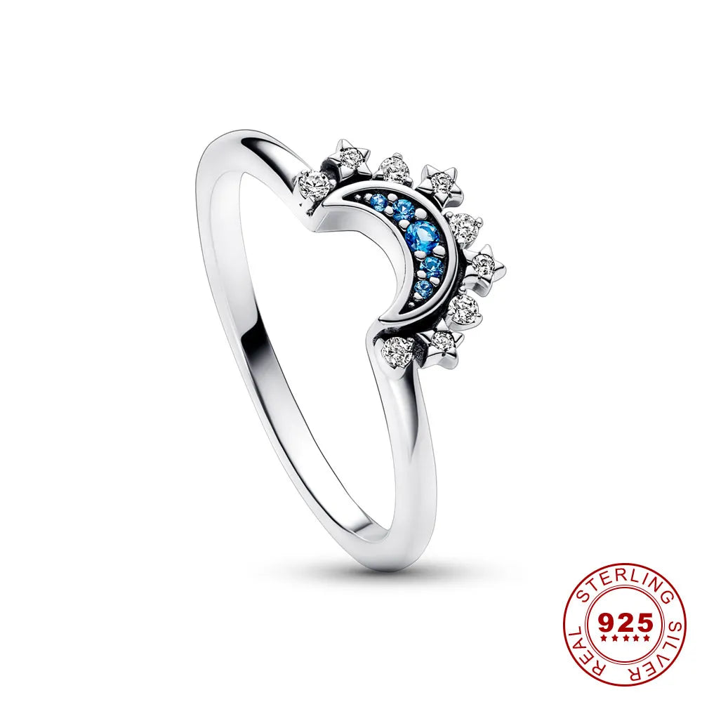 Glänzender Mond-Sonne Kristall Silberring für Damen, ein modisches Statement und ideales Geschenk.