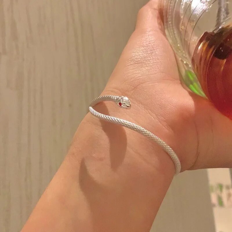 Detailliertes Silber Schlangenarmband, unisex. Verstellbare Armkette mit feinem Schuppenmuster.