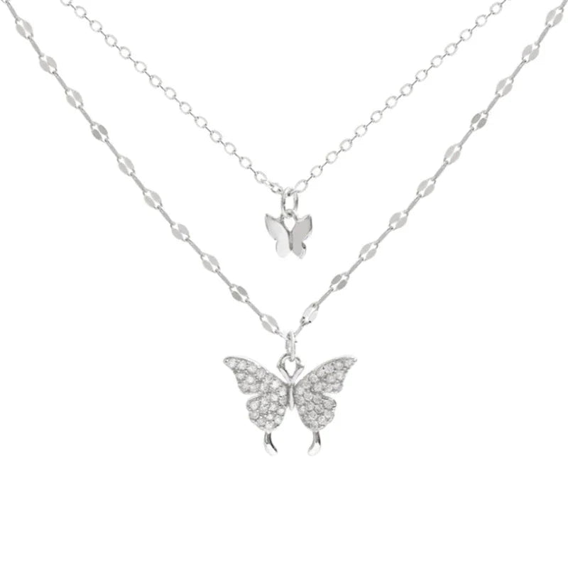 Stilvolle Damenkette aus Sterlingsilber mit glänzendem Schmetterling & filigranem Design.