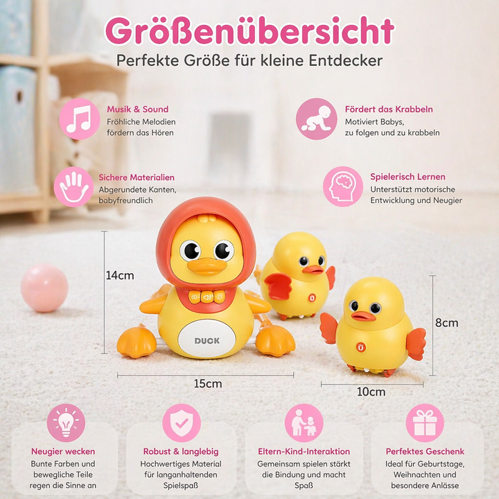 Entenfamilie Motorikspielzeug für Babys & Kleinkinder; unterstützt Greifen, Krabbeln & Feinmotorik.
