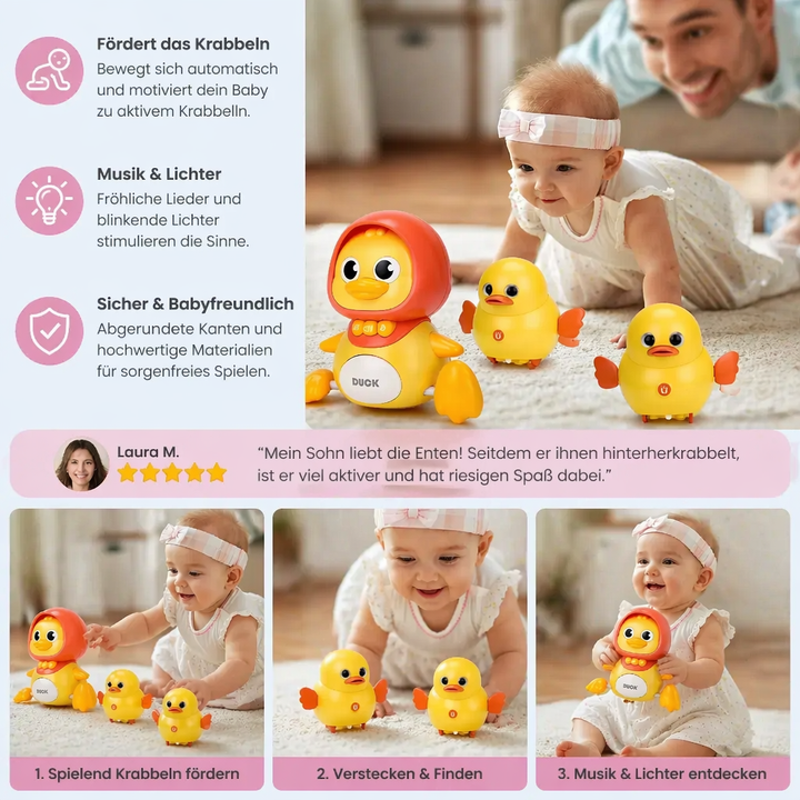Musikalisches Entenfamilie Krabbelspielzeug für Babys; animiert zum Krabbeln & frühem Lernen.