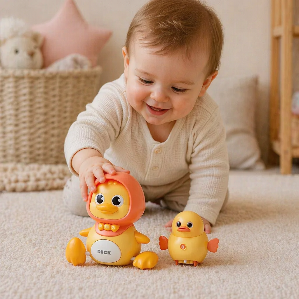 Farbenfrohes Entenfamilie Babyspielzeug mit Musik; stimuliert Sehsinn, Hörsinn und Motorik.