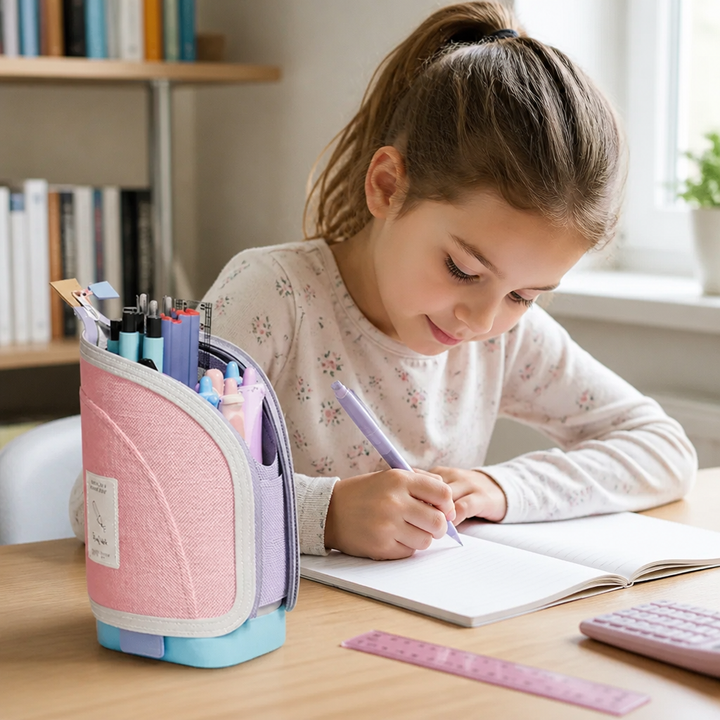 Pop-Up Federmäppchen als Stiftehalter für effiziente Schreibtisch-Organisation in Büro, Schule & Studium.