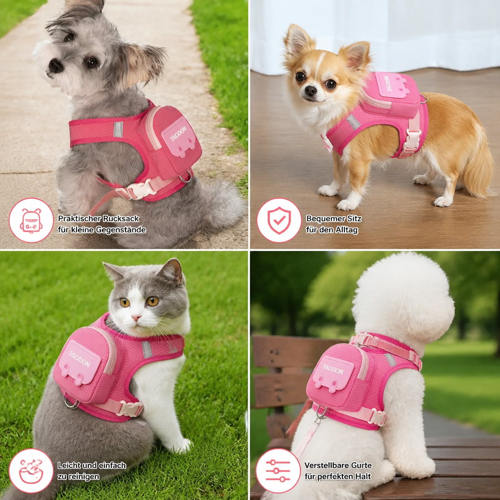 Robuster Haustierrucksack als Geschirr für kleine Hunde. Verstellbar & leicht für Outdoor-Abenteuer.
