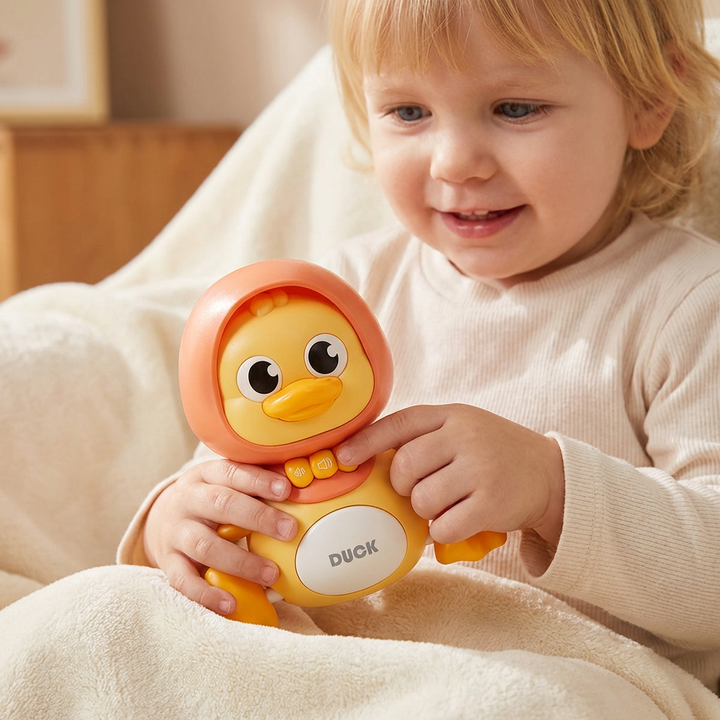 Niedliche Entenfamilie als Lern- & Krabbelspielzeug mit Musik; ideales Babyspielzeug zur Frühförderung.