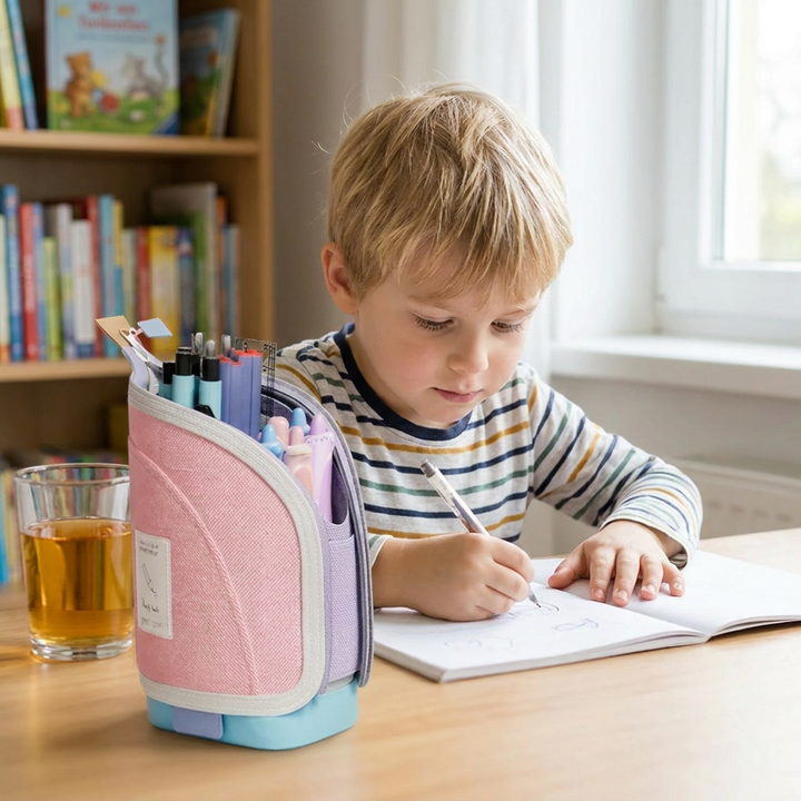 Vielseitiges Pop-Up Federmäppchen/Stiftehalter für Schreibtisch, Büro, Schule & Studium, alles griffbereit.
