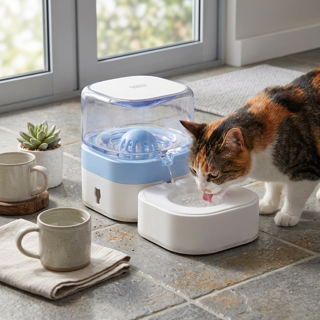 Automatischer Katzen Wasserspender für frisches Trinkwasser zu Hause & unterwegs.