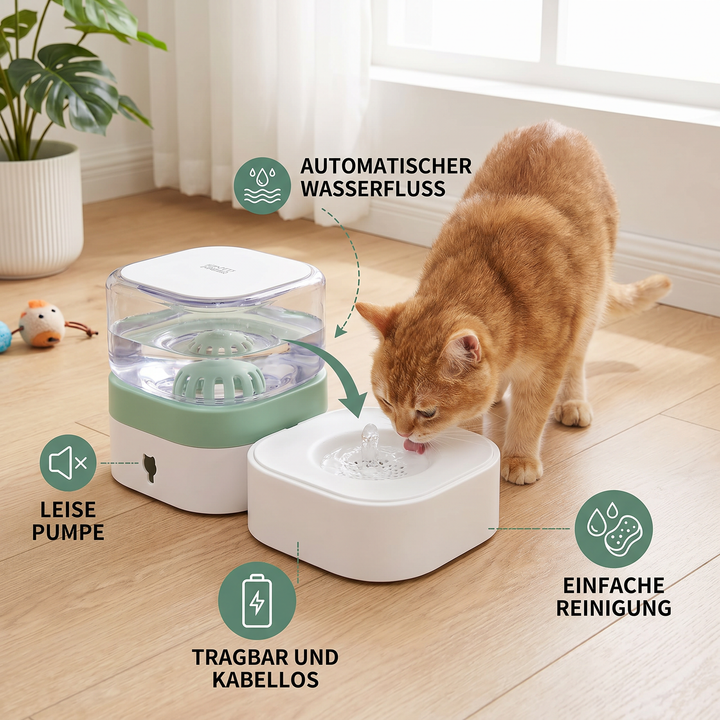 Kompakter automatischer Wasserspender für Katzen, perfekt als Reisezubehör für frisches Trinkwasser.