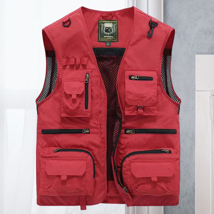 Herren Sommerweste mit vielen praktischen Reißverschluss- und Klettverschlusstaschen, ideal für Outdoor & Freizeit.