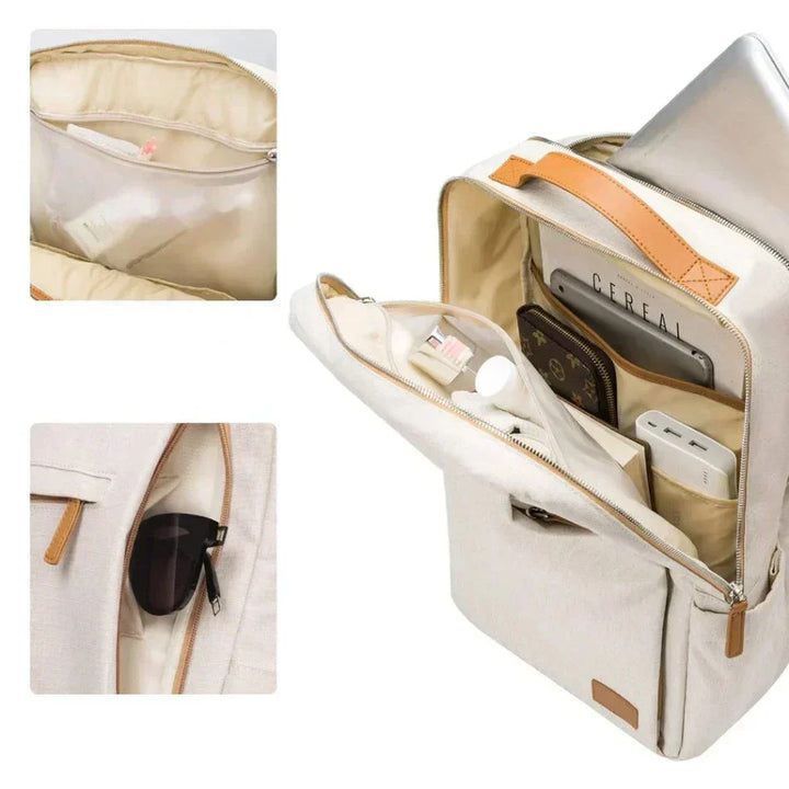 Stylischer Unisex Business-Rucksack mit geschütztem Laptopfach und USB-Ladefunktion für moderne Professionals.