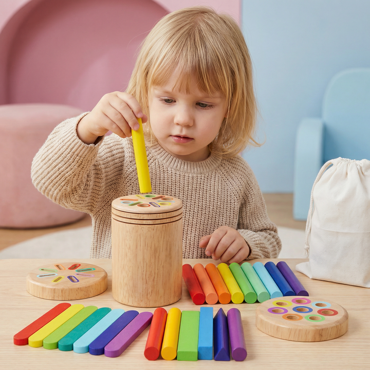 Montessori Holz Sortierspiel für Kleinkinder: Pädagogisches Lernspiel zur Förderung von Farben, Formen & Feinmotorik.