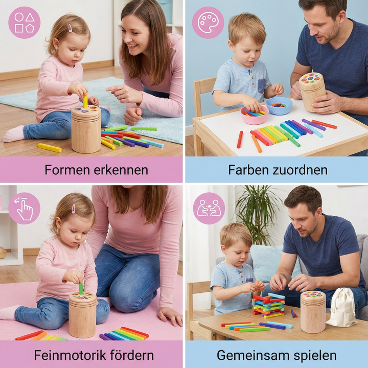 Pädagogisches Holzspielzeug: Montessori Lernspiel für Kinder, fördert Farberkennung, Formensortierung und Feinmotorik.
