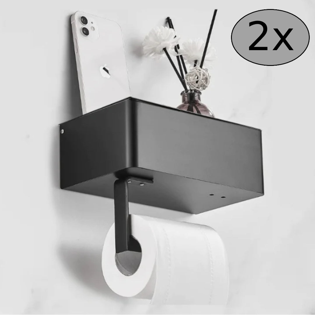 Schlichter Toilettenpapierhalter mit Ablage für Handy, weiß, Badaccessoire zur Wandmontage.