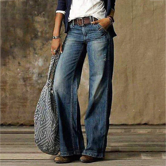 Modische Damen High Waist Wide Leg Jeans. Lässiger Boyfriend-Schnitt für eine bequeme Passform, perfekt für den Alltag.