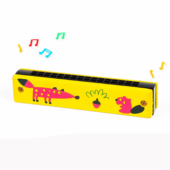 Kinderfreundliches Musikinstrument: Bunte Mundharmonika, robust und leicht zu halten.