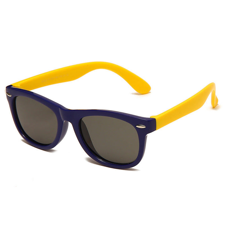 Gelbe flexible Kinderbrille, UV-Schutz, leicht & robust für Urlaub & Abenteuer.
