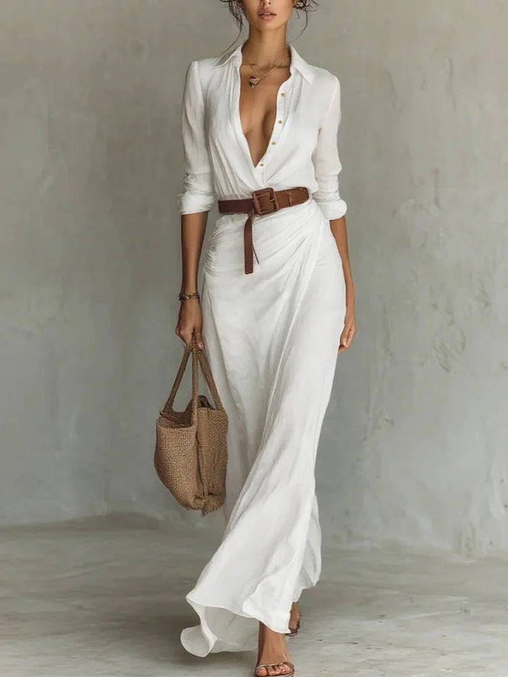 Vielseitiges Damen Maxikleid mit Taillengürtel und femininem Schnitt. Ideal als Freizeitkleid oder schickes Sommerkleid.