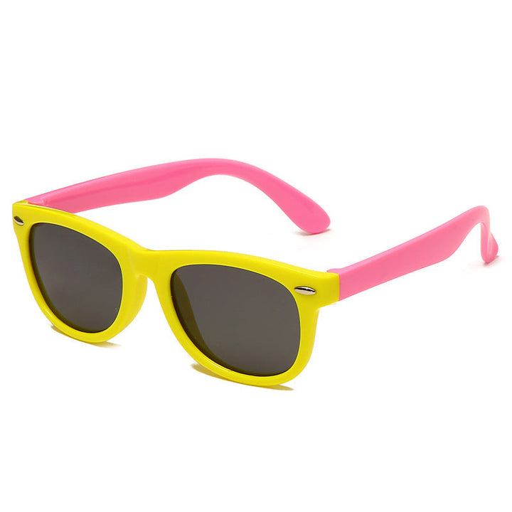 Orange flexible Kinder-Sonnenbrille, robust & bunt, mit UV-Schutz für den Strand.