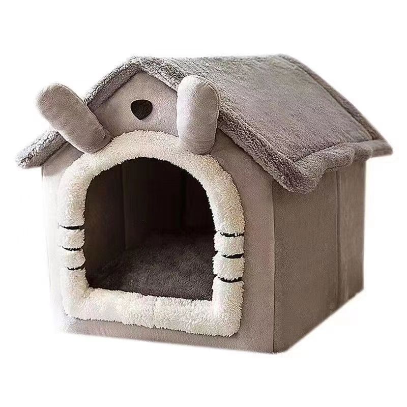 Weiches Plüsch Katzenhaus in Grau, ein stylisches Katzenbett und gemütlicher Rückzugsort für jede Katze.