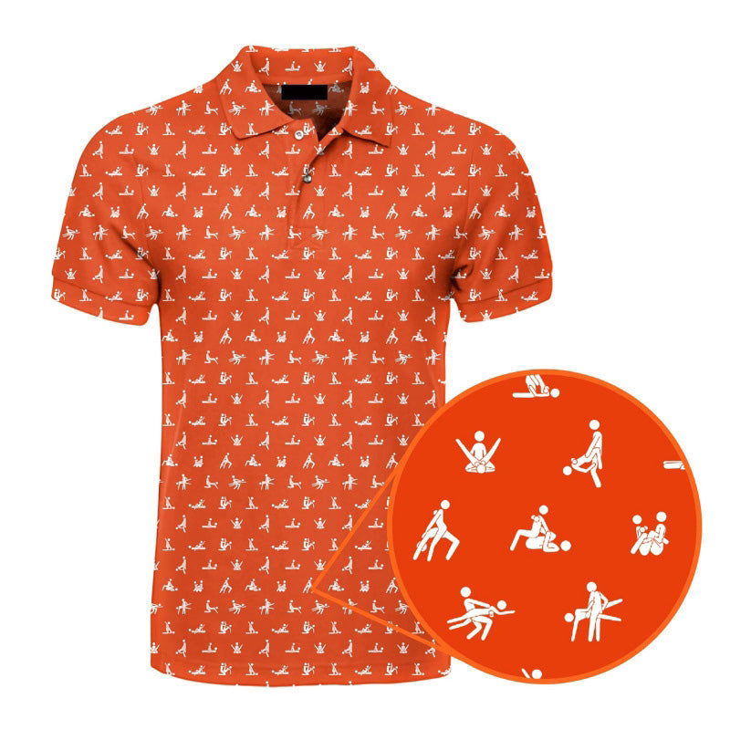 Stylisches Kurzarm Poloshirt Herren schwarz mit Print; bequem, atmungsaktiv & für Freizeit.