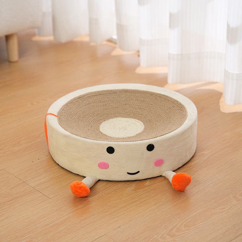 Katze genießt weiches Sisal-Kratzbett. Perfekt für Krallenpflege, Entspannung & Spiel. Kuscheliger Ruheplatz.