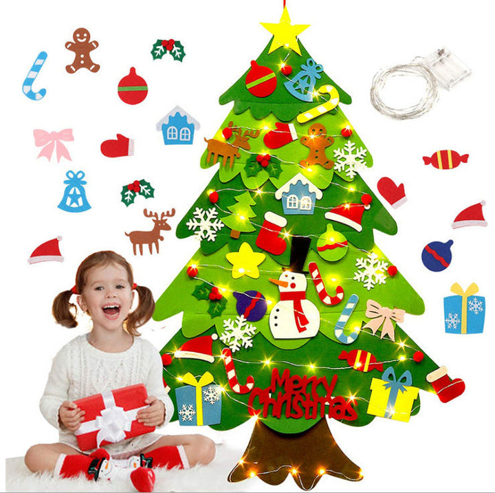 Wunderschöner Filz Weihnachtsbaum mit Lichterkette für Kinderzimmer Deko, perfektes Montessori Geschenk.