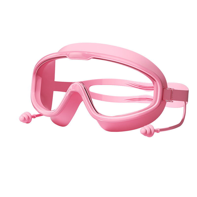 Robuste Kinderschwimmbrille mit breitem Gurt und Anti-Beschlag, perfekt für Urlaub am Meer oder Pool.