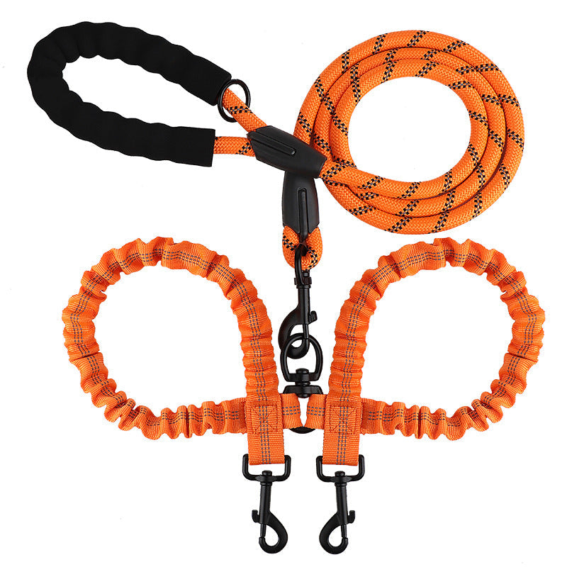 Premium Hunde-Doppelleine, stoßdämpfend & robust, das ideale Hundezubehör für zwei Haustiere.
